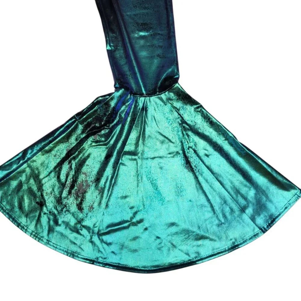 Mermaid Flare Leg Pants Costume Green‎ Shiny Girls Large